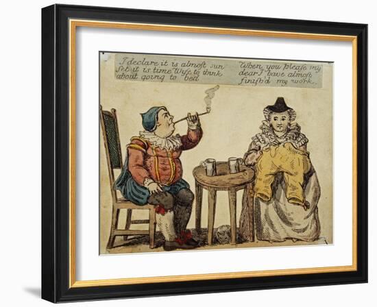 A Husband and Wife Spend an Evening at Home Intaglio Print-null-Framed Giclee Print