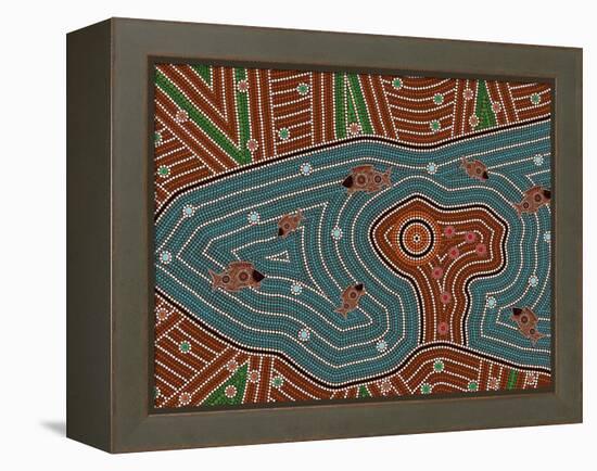 A Illustration Based On Aboriginal Style Of Dot Painting Depicting Magic Place-deboracilli-Framed Stretched Canvas