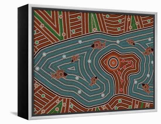 A Illustration Based On Aboriginal Style Of Dot Painting Depicting Magic Place-deboracilli-Framed Stretched Canvas