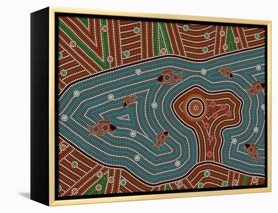 A Illustration Based On Aboriginal Style Of Dot Painting Depicting Magic Place-deboracilli-Framed Stretched Canvas