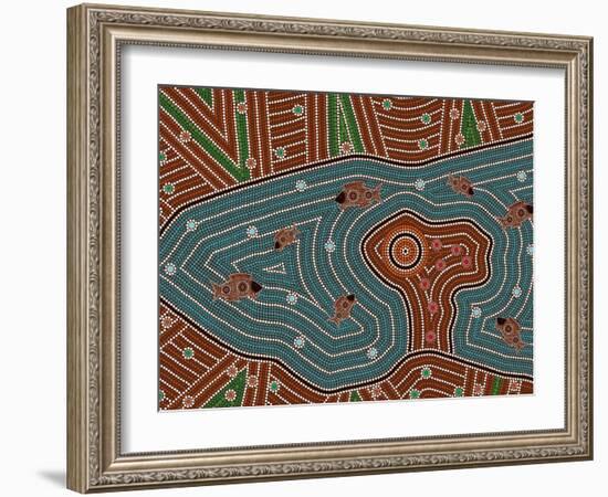 A Illustration Based On Aboriginal Style Of Dot Painting Depicting Magic Place-deboracilli-Framed Art Print