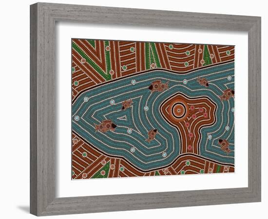 A Illustration Based On Aboriginal Style Of Dot Painting Depicting Magic Place-deboracilli-Framed Art Print