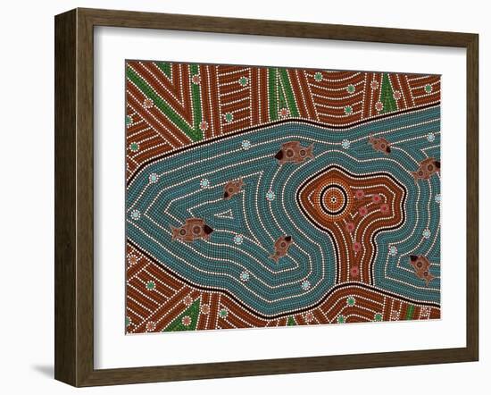 A Illustration Based On Aboriginal Style Of Dot Painting Depicting Magic Place-deboracilli-Framed Art Print