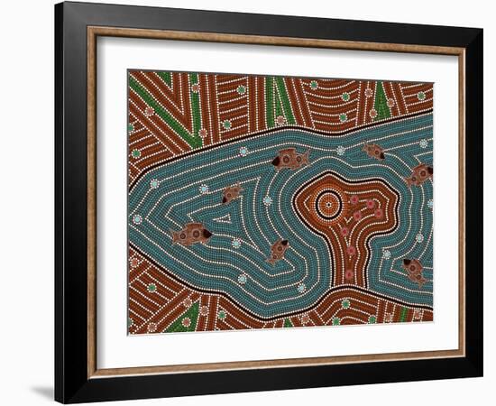 A Illustration Based On Aboriginal Style Of Dot Painting Depicting Magic Place-deboracilli-Framed Art Print