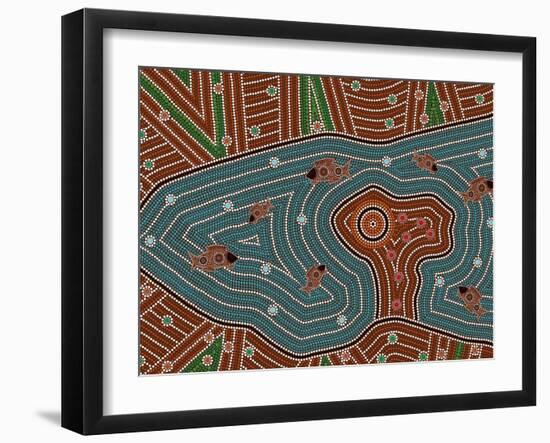 A Illustration Based On Aboriginal Style Of Dot Painting Depicting Magic Place-deboracilli-Framed Art Print