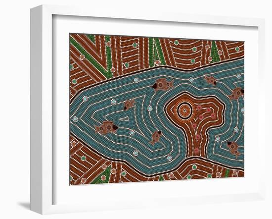 A Illustration Based On Aboriginal Style Of Dot Painting Depicting Magic Place-deboracilli-Framed Art Print