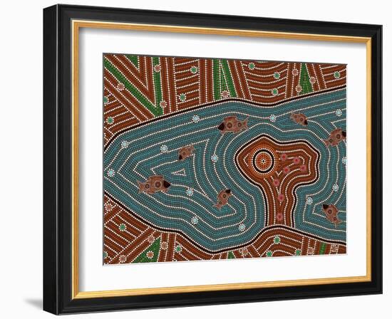 A Illustration Based On Aboriginal Style Of Dot Painting Depicting Magic Place-deboracilli-Framed Art Print