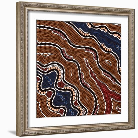 A Illustration Based On Aboriginal Style Of Dot Painting Depicting Time-deboracilli-Framed Art Print