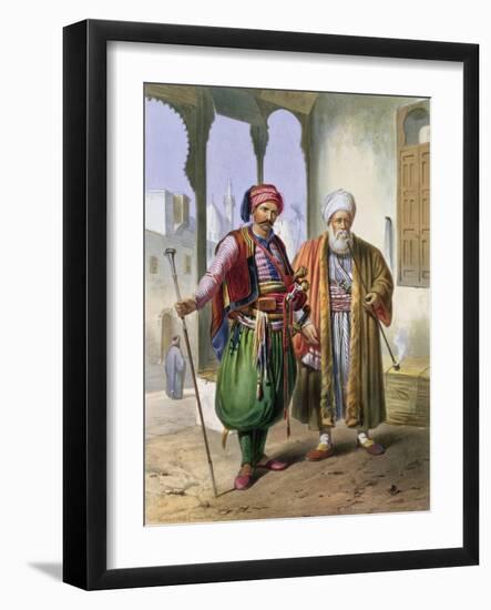 A Janissary and a Merchant in Cairo, Illustration from "The Valley of the Nile"-Achille-Constant-Théodore-Émile Prisse d'Avennes-Framed Giclee Print