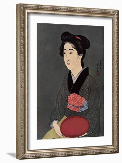 A Japanese Waitress with a Tray, 1920-Hashiguchi Goyo-Framed Giclee Print