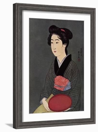 A Japanese Waitress with a Tray, 1920-Hashiguchi Goyo-Framed Giclee Print