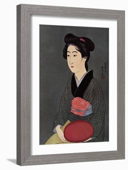 A Japanese Waitress with a Tray, 1920-Hashiguchi Goyo-Framed Giclee Print