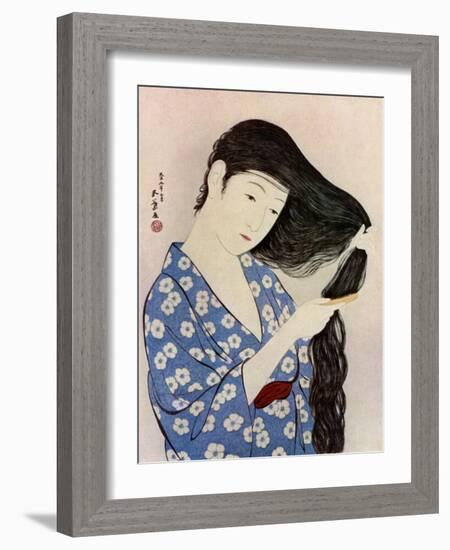 A Japanese woman combing her hair, 1920 (1930).Artist: Hashiguchi Goyo-Hashiguchi Goyo-Framed Giclee Print