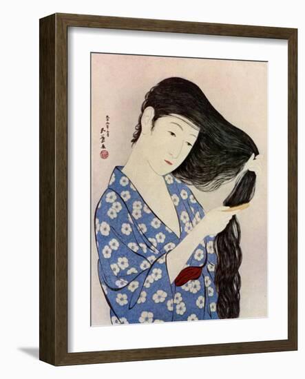 A Japanese woman combing her hair, 1920 (1930).Artist: Hashiguchi Goyo-Hashiguchi Goyo-Framed Giclee Print