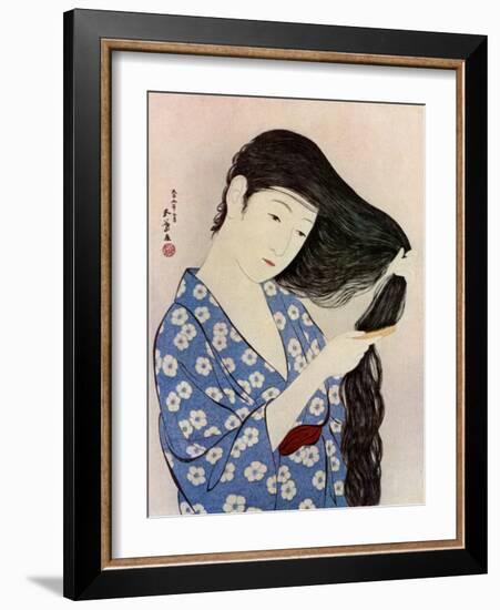 A Japanese woman combing her hair, 1920 (1930).Artist: Hashiguchi Goyo-Hashiguchi Goyo-Framed Giclee Print