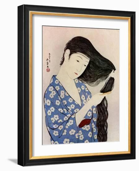 A Japanese woman combing her hair, 1920 (1930).Artist: Hashiguchi Goyo-Hashiguchi Goyo-Framed Giclee Print