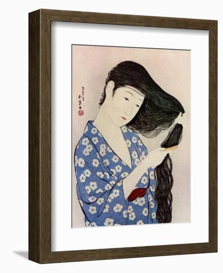 A Japanese woman combing her hair, 1920 (1930).Artist: Hashiguchi Goyo-Hashiguchi Goyo-Framed Giclee Print