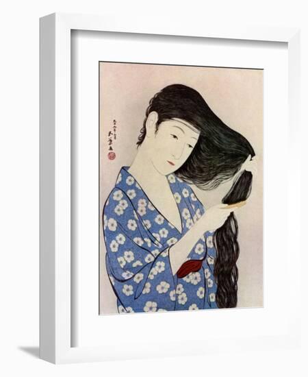 A Japanese woman combing her hair, 1920 (1930).Artist: Hashiguchi Goyo-Hashiguchi Goyo-Framed Giclee Print