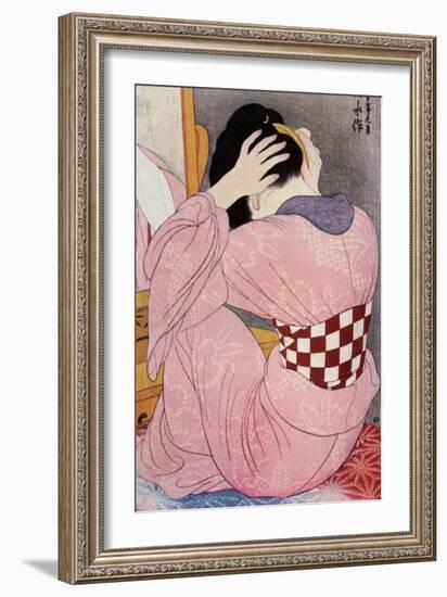 A Japanese Woman Dressing Her Hair, 1920S-Hashiguchi Goyo-Framed Giclee Print