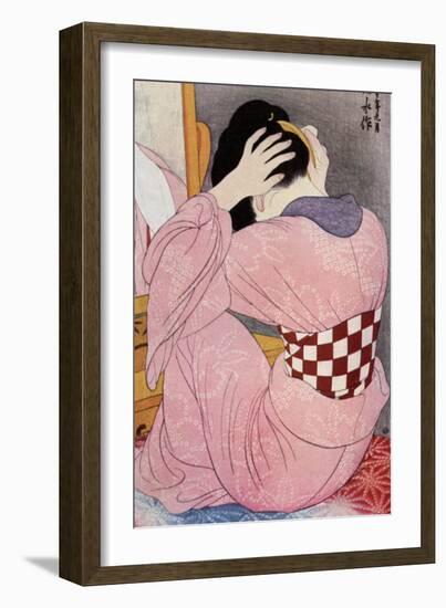 A Japanese Woman Dressing Her Hair, 1920S-Hashiguchi Goyo-Framed Giclee Print