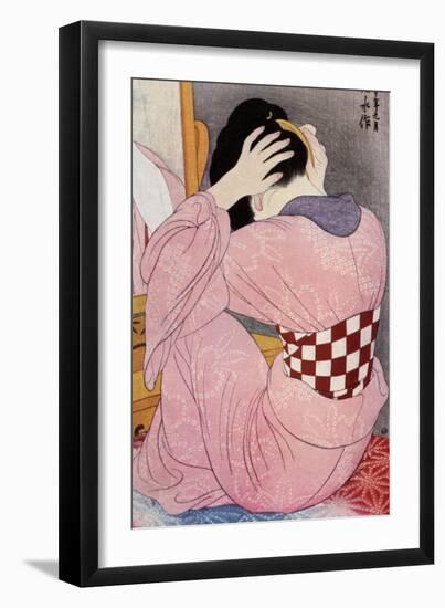 A Japanese Woman Dressing Her Hair, 1920S-Hashiguchi Goyo-Framed Giclee Print