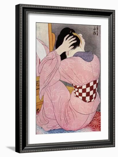 A Japanese Woman Dressing Her Hair, 1920S-Hashiguchi Goyo-Framed Giclee Print