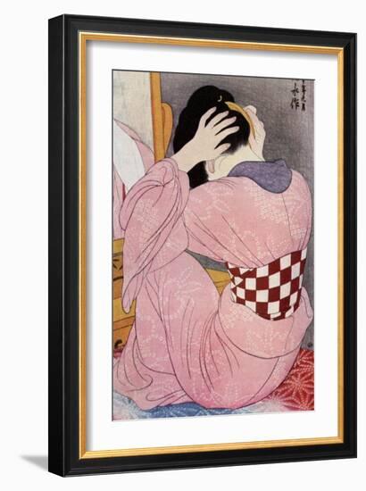 A Japanese Woman Dressing Her Hair, 1920S-Hashiguchi Goyo-Framed Giclee Print