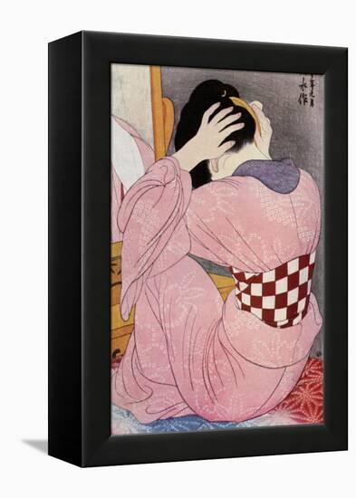 A Japanese Woman Dressing Her Hair, 1920S-Hashiguchi Goyo-Framed Premier Image Canvas