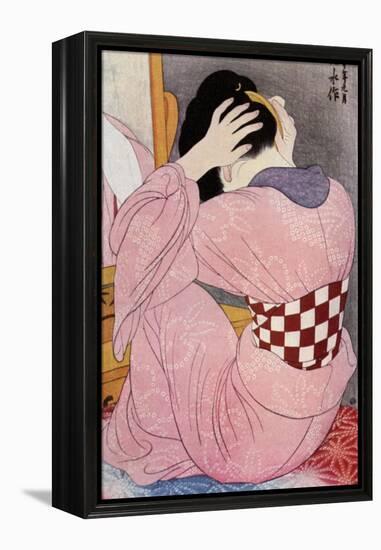 A Japanese Woman Dressing Her Hair, 1920S-Hashiguchi Goyo-Framed Premier Image Canvas