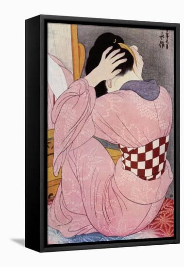 A Japanese Woman Dressing Her Hair, 1920S-Hashiguchi Goyo-Framed Premier Image Canvas