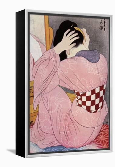 A Japanese Woman Dressing Her Hair, 1920S-Hashiguchi Goyo-Framed Premier Image Canvas