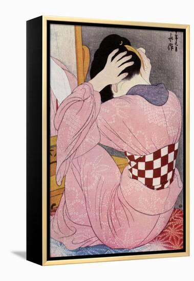 A Japanese Woman Dressing Her Hair, 1920S-Hashiguchi Goyo-Framed Premier Image Canvas