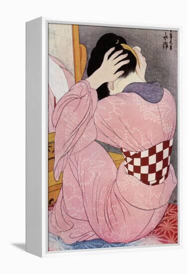 A Japanese Woman Dressing Her Hair, 1920S-Hashiguchi Goyo-Framed Premier Image Canvas