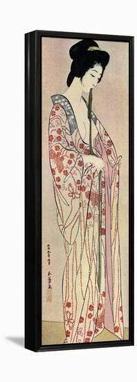 A Japanese Woman Wearing a Nagajuban, 1920-Hashiguchi Goyo-Framed Premier Image Canvas