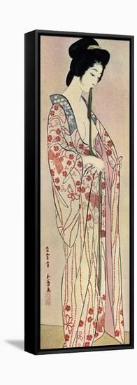 A Japanese Woman Wearing a Nagajuban, 1920-Hashiguchi Goyo-Framed Premier Image Canvas
