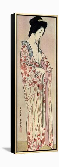 A Japanese Woman Wearing a Nagajuban, 1920-Hashiguchi Goyo-Framed Premier Image Canvas