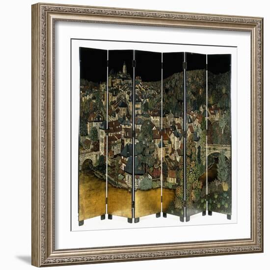 A Jean Dunand Six-Fold Lacquer Screen, Depicting a View of the Village Uzerches-Jean Dunand-Framed Giclee Print