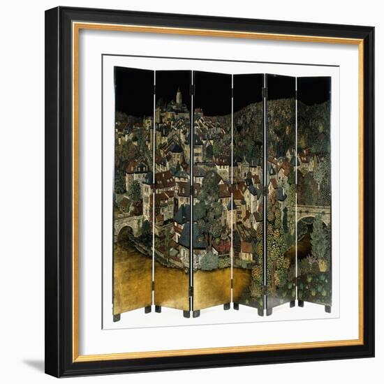 A Jean Dunand Six-Fold Lacquer Screen, Depicting a View of the Village Uzerches-Jean Dunand-Framed Giclee Print