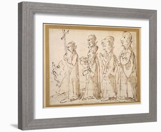 A Jesuit Procession, Caricatured with a Crucifer, and Five Others Following; an Additional Man's…-Pier Leone Ghezzi-Framed Giclee Print