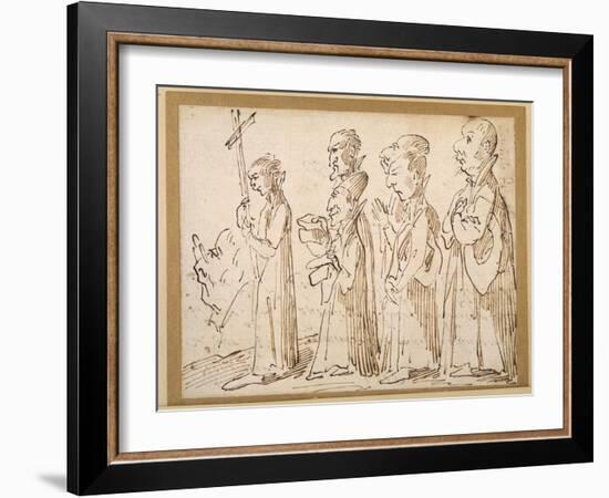 A Jesuit Procession, Caricatured with a Crucifer, and Five Others Following; an Additional Man's…-Pier Leone Ghezzi-Framed Giclee Print