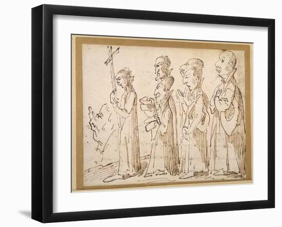 A Jesuit Procession, Caricatured with a Crucifer, and Five Others Following; an Additional Man's…-Pier Leone Ghezzi-Framed Giclee Print