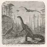 Dinosaurs of the Jurassic Period: a Stegosaurus with a Compsognathus in the Background-A. Jobin-Stretched Canvas