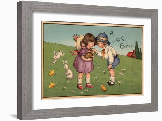 A Joyful Easter - Kids Holding a Bunny-Lantern Press-Framed Art Print