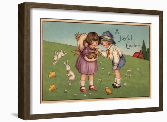 A Joyful Easter - Kids Holding a Bunny-Lantern Press-Framed Art Print