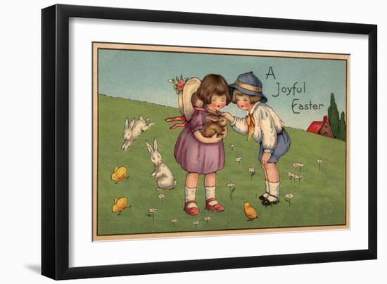 A Joyful Easter - Kids Holding a Bunny-Lantern Press-Framed Art Print