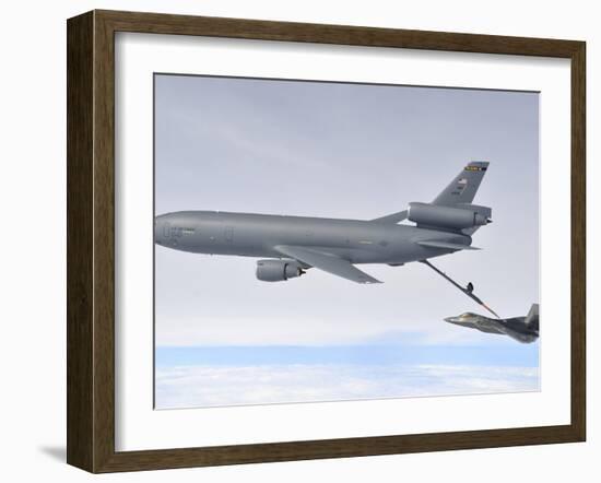 A KC-10 Extender Refuels An F-22 Raptor-Stocktrek Images-Framed Photographic Print