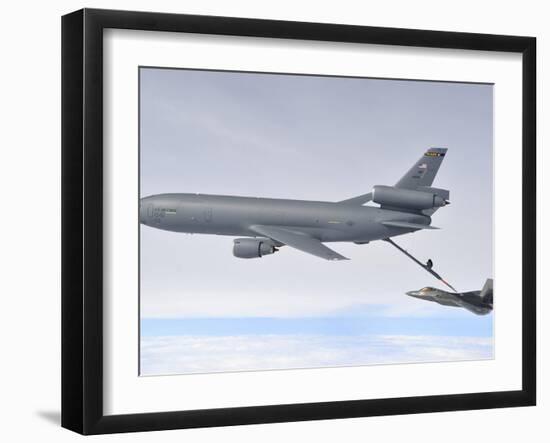 A KC-10 Extender Refuels An F-22 Raptor-Stocktrek Images-Framed Photographic Print