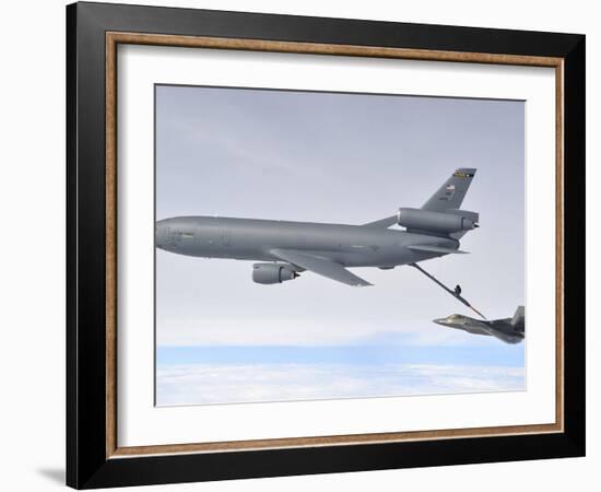 A KC-10 Extender Refuels An F-22 Raptor-Stocktrek Images-Framed Photographic Print