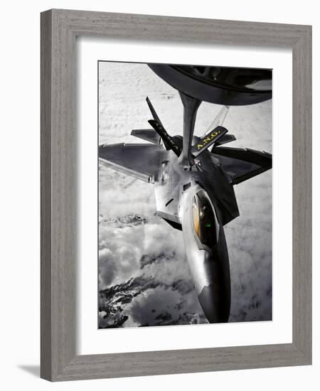 A KC-135 Stratotanker Refuels a F-22 Raptor-Stocktrek Images-Framed Photographic Print