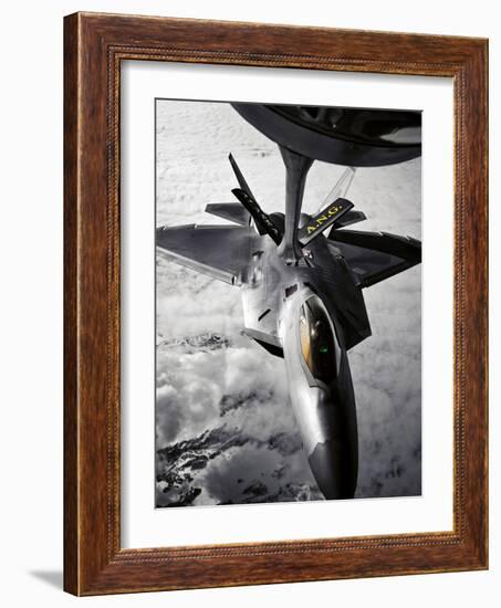 A KC-135 Stratotanker Refuels a F-22 Raptor-Stocktrek Images-Framed Photographic Print